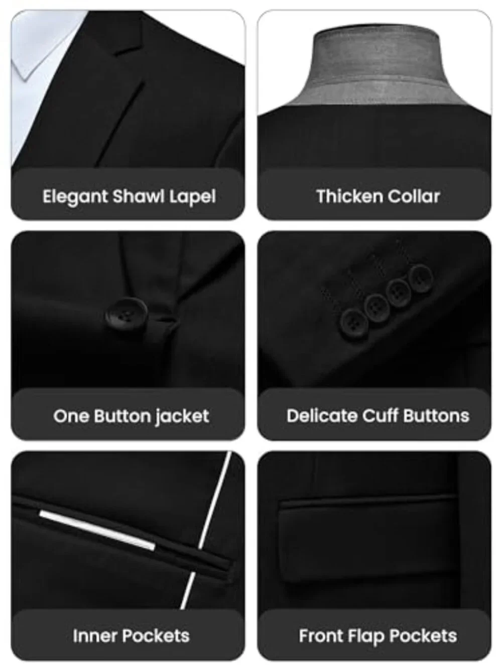 Men's Slim Fit 3 Piece Suit Set Blazer Vest Pants One Button Solid